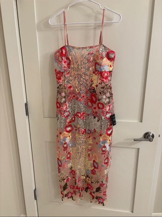 Lulus Dresses & Skirts - Lulu's Pink Sequin Floral Midi Slip Dress